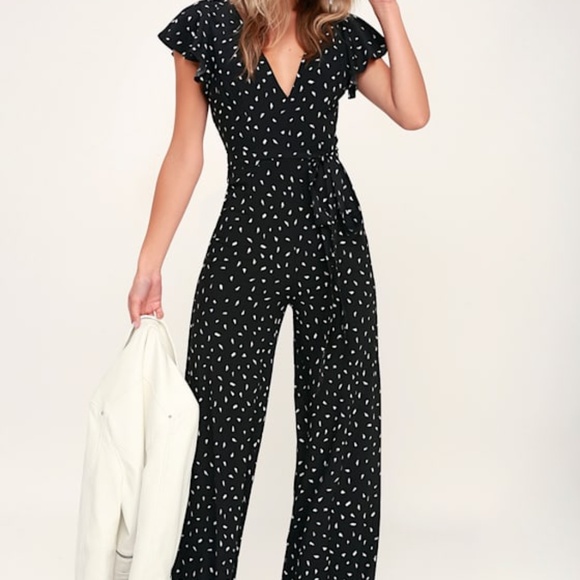 Lulus Fine Print Black And White Print Backless Jumpsuit - Size M - Picture 1 of 1
